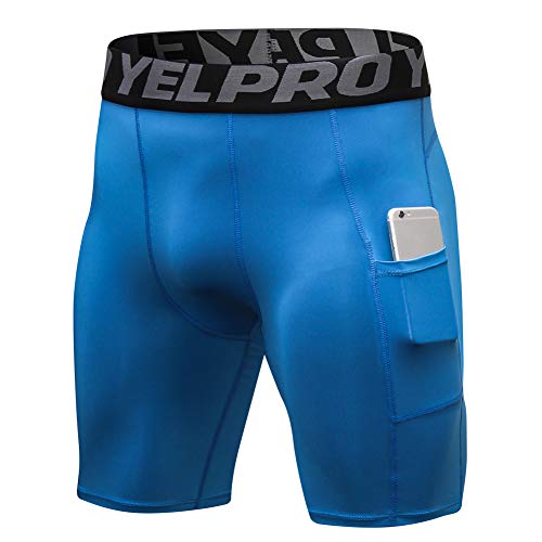 Yishengwan Kompressionsshorts Herren Schnell Trocken Fitness Laufshorts Kurz Sport Leggings Tights mit Tasche Blau XL von Yishengwan