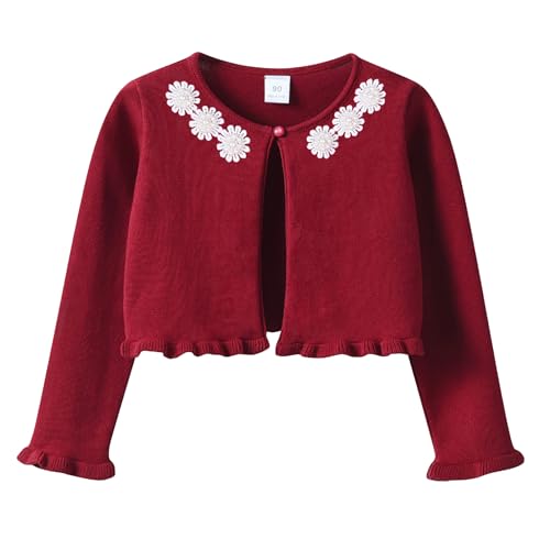 Yishengwan Mädchen Bolero Strickjacke Baumwolle Kinder Langarm Cardigan Schulterjacke Bolerojacke Weinrot 1-2 Jahre von Yishengwan