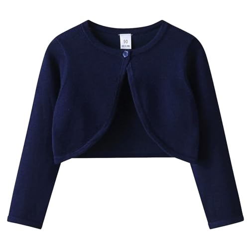 Yishengwan Mädchen Bolero Strickjacke Langarm Cardigan Schulterjacke Unifarben Bolero Shrug für Kleid Marine 6-7 Jahre von Yishengwan