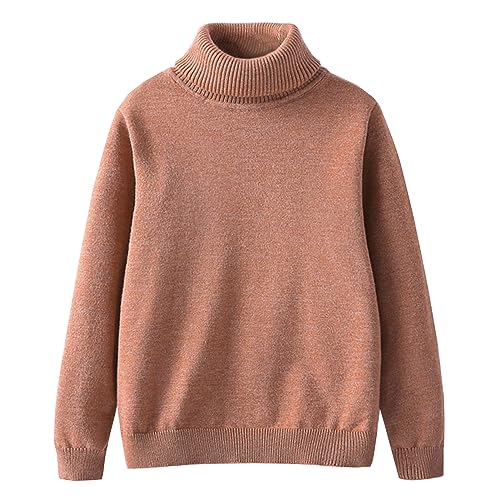 Yishengwan Rollkragenpullover Kinder Langarm Gestrickt Strickpullover Sweater Pullis für Mädchen Jungen Braun 140 von Yishengwan