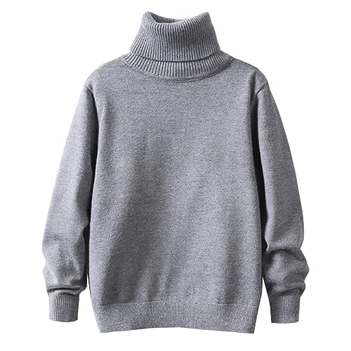 Yishengwan Rollkragenpullover Kinder Langarm Gestrickt Strickpullover Sweater Pullis für Mädchen Jungen Grau 140 von Yishengwan