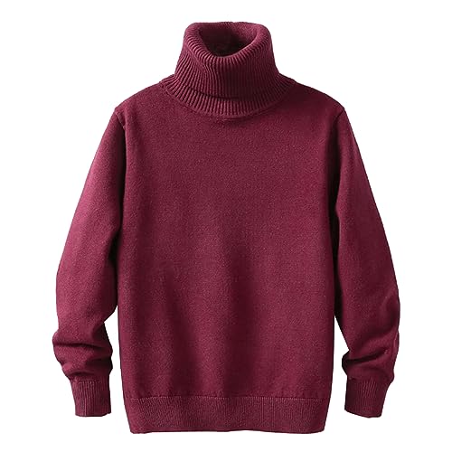 Yishengwan Rollkragenpullover Kinder Langarm Gestrickt Strickpullover Sweater Pullis für Mädchen Jungen Weinrot 140 von Yishengwan