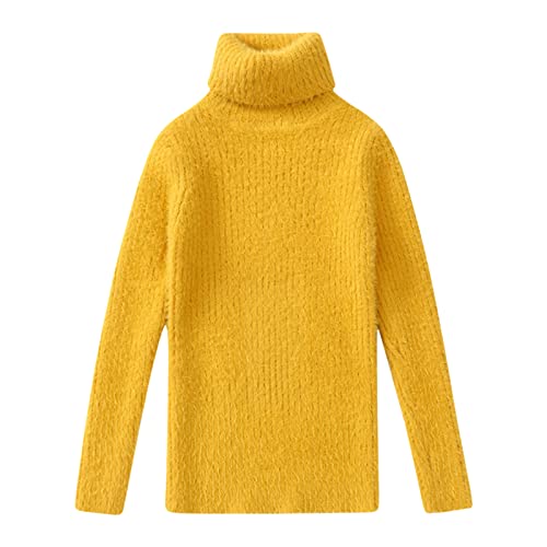 Yishengwan Rollkragenpullover Kinder Mädchen Warm Herbst Winter Langarm Strickpullover Sweatshirt Sweater Pullis Gelb 150 von Yishengwan