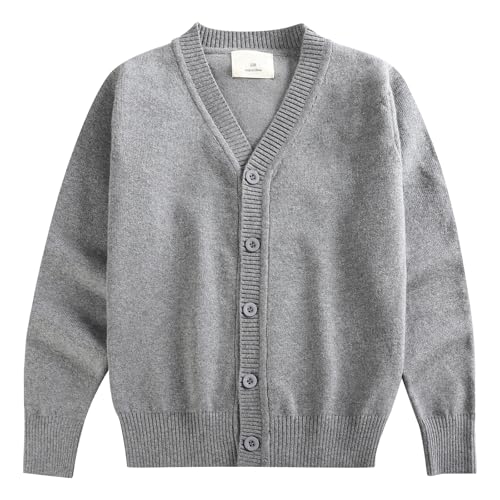 Yishengwan Strickjacke Kinder Jungen Mädchen Baumwolle V-Ausschnitt Cardigan Schule Strickware Grau 170 von Yishengwan