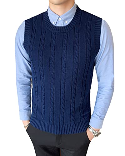 Yishengwan Strickweste Herren Rundhals Pullover Weste Slim Fit Strickwaren Ärmellose Pullunder Gilets Dunkelblau XL von Yishengwan