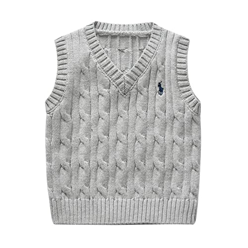 Yishengwan Strickweste Kinder Mädchen Jungen V-Ausschnitt Ärmellos Pullover Gestrickte Pullunder Strickpullover Oberteile Weste Grau 80 von Yishengwan