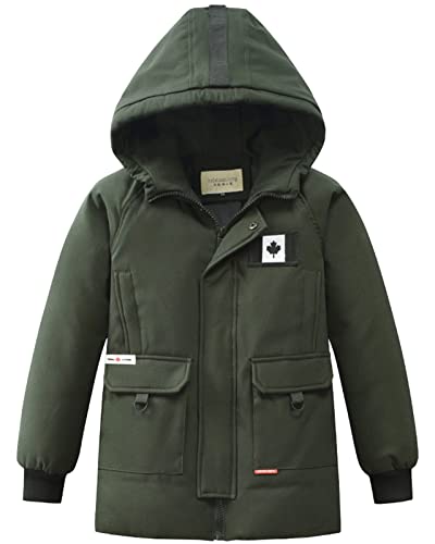 Yishengwan Winterjacke Jungen Kinder Dickes Mittellange Daunenjacken Mantel Parka Outerwear Dunkelgrün 160CM von Yishengwan