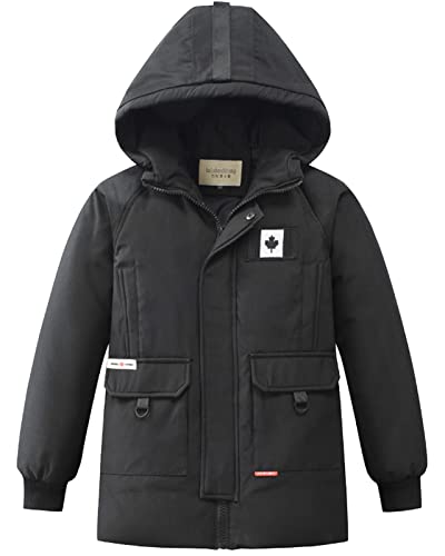 Yishengwan Winterjacke Jungen Kinder Dickes Mittellange Daunenjacken Mantel Parka Outerwear Schwarz 170CM von Yishengwan