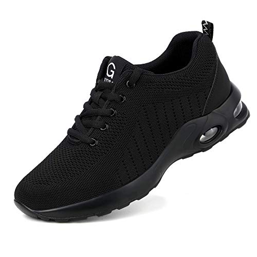 YisiNP Arbeitsschuhe Stahlkappe Sicherheitsschuhe Damen und Herren Sommer Sportlich Atmungsaktiv Turnschuhe, 9191 Schwarz, 37EU von YisiNP