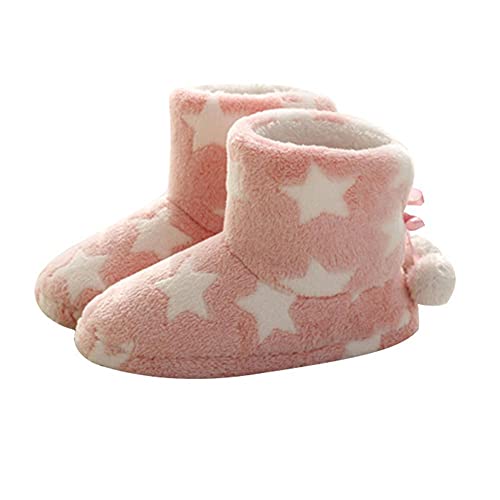 YisiNP Hausstiefel Damen Plüsch Hausschuhe Winter Hüttenstiefel Hoch Stiefel Warm Gefüttert, Rosa, 36/37 EU von YisiNP