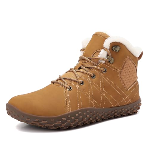 YisiNP Herren Winterstiefel mit Breite Zehenbox Barfußschuhe Warm Gefüttert Outdoor Bequem Rutschfest Leichte Winterschuhe Fitnessschuhe Wanderschuhe, Erdgelb, EU39 von YisiNP