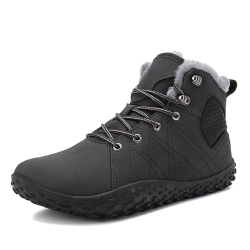 YisiNP Herren Winterstiefel mit Breite Zehenbox Barfußschuhe Warm Gefüttert Outdoor Bequem Rutschfest Leichte Winterschuhe Fitnessschuhe Wanderschuhe, Schwarz, EU41 von YisiNP