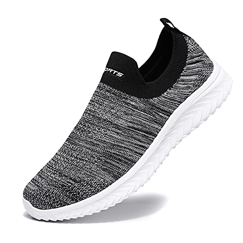 YisiNP Mesh Sneaker Damen Herren Sportschuhe Slip on Laufschuhe Ohne Schnürsenkel Männer Schuhe Sneakers Fitnessschuhe, Grau, 40 EU von YisiNP