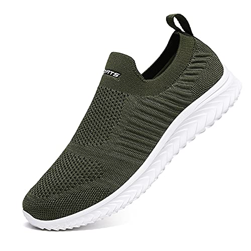 YisiNP Mesh Sneaker Damen Herren Sportschuhe Slip on Laufschuhe Ohne Schnürsenkel Männer Schuhe Sneakers Fitnessschuhe, Grün, 40 EU von YisiNP