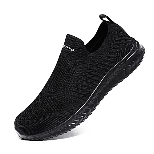 YisiNP Mesh Sneaker Damen Herren Sportschuhe Slip on Laufschuhe Ohne Schnürsenkel Männer Schuhe Sneakers Fitnessschuhe, Schwarz, 36 EU von YisiNP