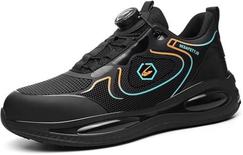 YisiNP Sicherheitsschuhe Herren Arbeitsschuhe Damen Atmungsaktiv Komfort Turnschuhe Stahlkappenschuhe rutschfeste Drehknopf 3S Schutzschuhe von YisiNP