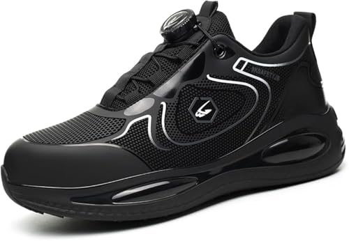 YisiNP Sicherheitsschuhe Herren Arbeitsschuhe Damen Atmungsaktiv Komfort Turnschuhe Stahlkappenschuhe rutschfeste Drehknopf 3S Schutzschuhe von YisiNP
