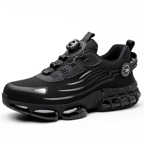 YisiNP Sicherheitsschuhe Herren Arbeitsschuhe Damen Atmungsaktiv Komfort Turnschuhe Stahlkappenschuhe rutschfeste Drehknopf 3S Schutzschuhe von YisiNP