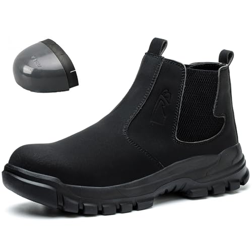 YisiNP Sicherheitsschuhe mit Stahlkappe Herren Sicherheitsstiefel Damen Arbeitsschuhe Chelsea S3 rutschfest Atmungsaktiv von YisiNP