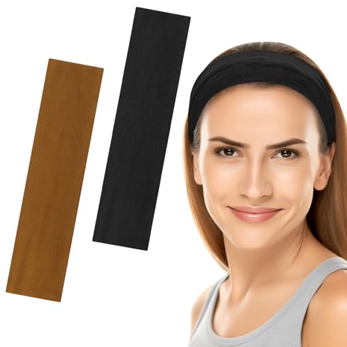 6 cm breite Stirnbänder für Damen und Herren, [2 Stück], modische Haarbänder für Damenhaar, weicher Stoff, dehnbar, elastische Haarbänder für Make-up, Yoga, Laufen (schwarz + braun, Einheitsgröße) von Yisica