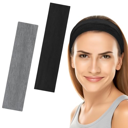 6 cm breite Stirnbänder für Damen und Herren, [2 Stück], modische Haarbänder für Damenhaar, weicher Stoff, dehnbar, elastische Haarbänder für Make-up, Yoga, Laufen (schwarz + dunkelgrau, Einheitsgröße von Yisica
