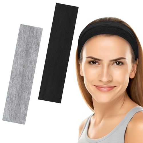 6 cm breite Stirnbänder für Damen und Herren, [2 Stück], modische Haarbänder für Damenhaar, weicher Stoff, dehnbar, elastische Haarbänder für Make-up, Yoga, Laufen (schwarz + grau, Einheitsgröße) von Yisica