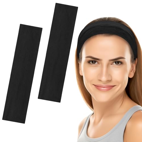 6 cm breite Stirnbänder für Damen und Herren, [2 Stück], modische Haarbänder für Damenhaar, weicher Stoff, dehnbar, elastische Haarbänder für Make-up, Yoga, Laufen (schwarz + schwarz, Einheitsgröße) von Yisica