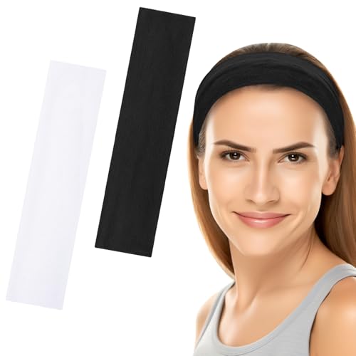 6 cm breite Stirnbänder für Damen und Herren, [2 Stück], modische Haarbänder für Damenhaar, weicher Stoff, dehnbar, elastische Haarbänder für Make-up, Yoga, Laufen (schwarz + weiß, Einheitsgröße) von Yisica