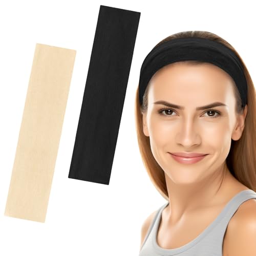 6 cm breite Stirnbänder für Damen und Herren, Unisex, modische Haarbänder für Damenhaar, weicher Stoff, dehnbar, elastische Haarbänder für Make-up, Yoga, Laufen (schwarz + beige, Einheitsgröße) von Yisica