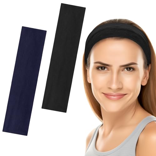 6 cm breite Stirnbänder für Damen und Herren, Unisex, modische Haarbänder für Damenhaar, weicher Stoff, dehnbar, elastische Haarbänder für Make-up, Yoga, Laufen (schwarz + tibetisches Blau von Yisica
