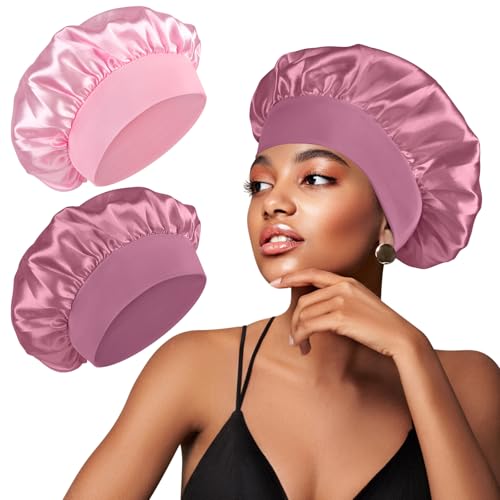 Seiden-Haarwickel zum Schlafen, Haarhaube mit breitem Gummiband, weiche Nachtschlafkappe für Frauen und Mädchen, Haarpflege, Kopfbedeckung für lockiges Haar, 2 Stück Seiden-Haarwickel zum Schlafen, Haarhaube mit breitem Gummiband, weiche Nachtschlafkappe für Frauen und Mädchen, Haarpflege, Kopfbedeckung für lockiges Haar, 2 Stück von Yisica