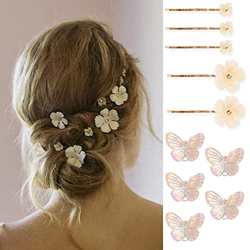 10 Stück Haarschmuck Hochzeit Blume Braut Haarschmuck und Schmetterling Haarspange Brautschmuck Haare Haarschmuck Perlen Hochzeit Haarschmuck für Bräute Brautjungfern Frauen Mädchen (C) von Yitla
