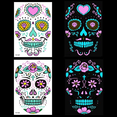 Temporäre Tattoos Halloween Tattoos Leuchtendes Tattoo kinder Halloween Gesichtsdekoration Tattoo Aufklebe für Halloween Masquerade Party（2pcs) von Yitla