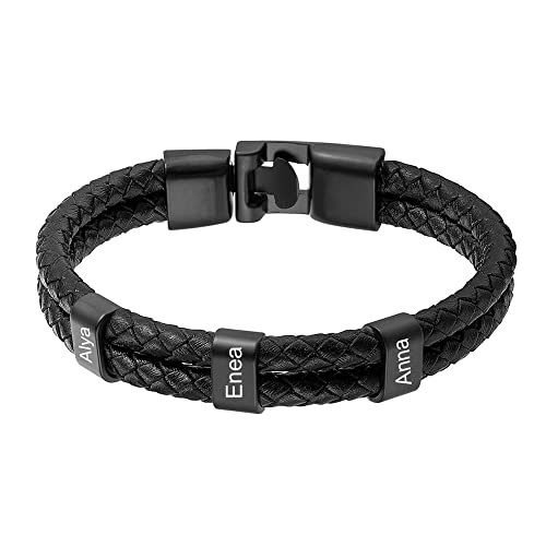 Personalisierte Armband Herren mit 1-7 Namen Gravur Armbänder Geflochten für Männer Geschenke für Vatertag Geburtstag (Schwarz, 1 name) von Yitoes