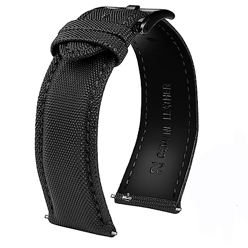 Yitre Nylon-Leder-Uhrenarmband mit Edelstahl-Schnalle, Ersatz-Uhrenarmbandschlaufe für Damen und Herren, Schwarze schwarze Schnalle, 21 mm Yitre Nylon-Leder-Uhrenarmband mit Edelstahl-Schnalle, Ersatz-Uhrenarmbandschlaufe für Damen und Herren, Schwarze schwarze Schnalle, 21 mm von Yitre