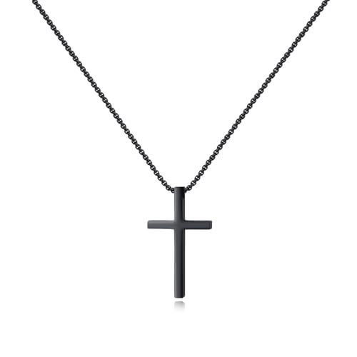 YixNahz Schlichte Silber-Kreuz-Halskette für Herren, Edelstahl, Herren-Halskette mit Kreuz-Anhänger, Halskette für Damen, Schwarz-Gold, Rolo-Gliederkette, 40,6 - 61 cm, Geburtstagsgeschenk für Damen YixNahz Schlichte Silber-Kreuz-Halskette für Herren, Edelstahl, Herren-Halskette mit Kreuz-Anhänger, Halskette für Damen, Schwarz-Gold, Rolo-Gliederkette, 40,6 - 61 cm, Geburtstagsgeschenk für Damen von YixNahz
