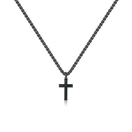 YixNahz Schlichte Silber-Kreuz-Halskette für Herren, Edelstahl, Herren-Halskette mit Kreuz-Anhänger, Halskette für Damen, Schwarz-Gold, Rolo-Gliederkette, 40,6 - 61 cm, Geburtstagsgeschenk für Damen YixNahz Schlichte Silber-Kreuz-Halskette für Herren, Edelstahl, Herren-Halskette mit Kreuz-Anhänger, Halskette für Damen, Schwarz-Gold, Rolo-Gliederkette, 40,6 - 61 cm, Geburtstagsgeschenk für Damen von YixNahz