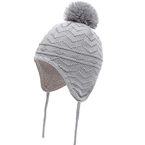 Yixda Baby Kids Mütze Earflap Strickmütze Jungen Mädchen Winter Beanie Cap (L:3-6 Jahre, Grau) von Yixda