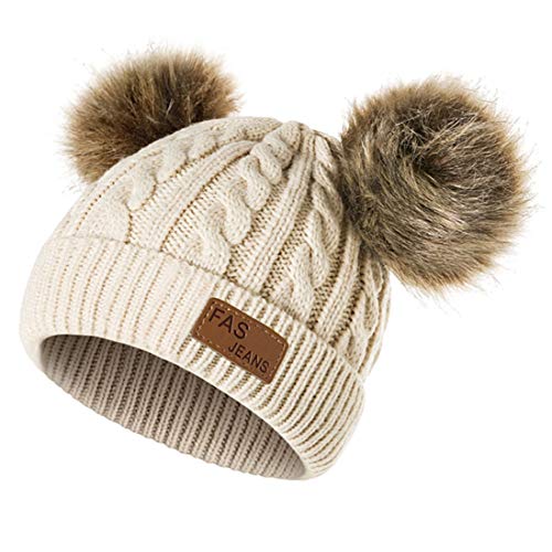 Yixda Baby Kids Winter Mütze Mädchen Jungen Warm Fellbommel Beanie Hüte (Beige) von Yixda