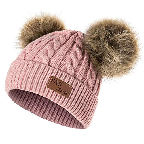 Yixda Baby Kids Winter Mütze Mädchen Jungen Warm Fellbommel Beanie Hüte (Dunkel Rosa) von Yixda