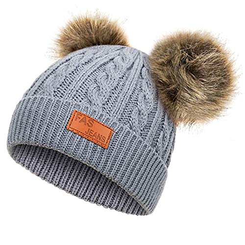 Yixda Baby Kids Winter Mütze Mädchen Jungen Warm Fellbommel Beanie Hüte (Gris) von Yixda