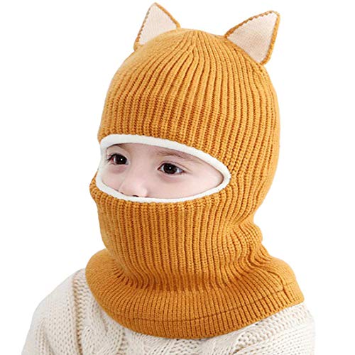 Yixda Baby Kinder Winter Mütze Jungen Mädchen Kapuzenschal Mützen Hüte (Katze-Gelb) von Yixda