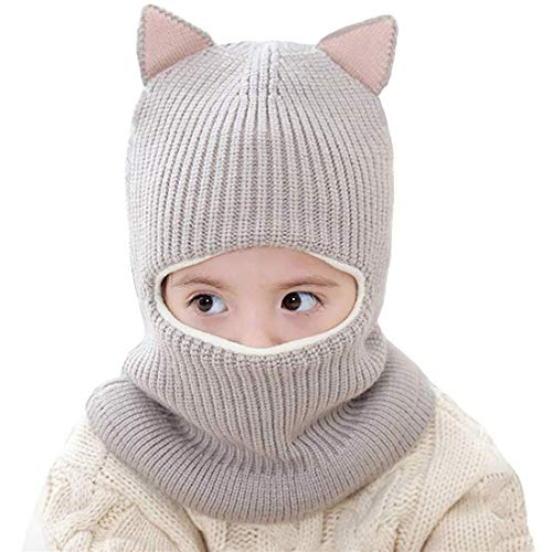 Yixda Baby Kinder Winter Mütze Jungen Mädchen Kapuzenschal Mützen Hüte (Katze-Grau) von Yixda