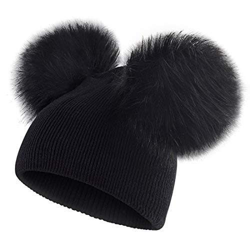 Yixda Baby Mütze Jungen Mädchen Fellbommel Pom Pom Winter Strickmütze Beanie (Schwarz) von Yixda