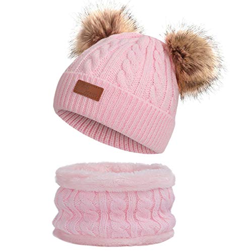 Yixda Baby Mütze Schal Set Mädchen Jungen Warm Fellbommel Beanie Hüte (B3-Rosa) von Yixda