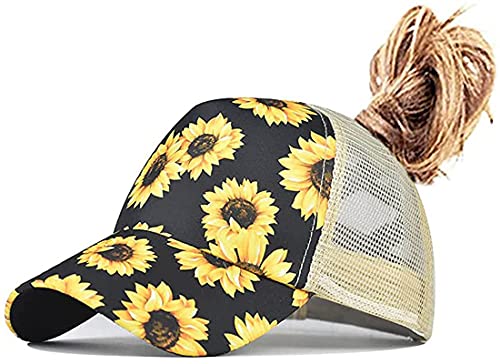 Yixda Baseball Cap Damen Basecap Verstellbar Pferdeschwanz Sonnenhut Baseball Kappe (Blume) von Yixda