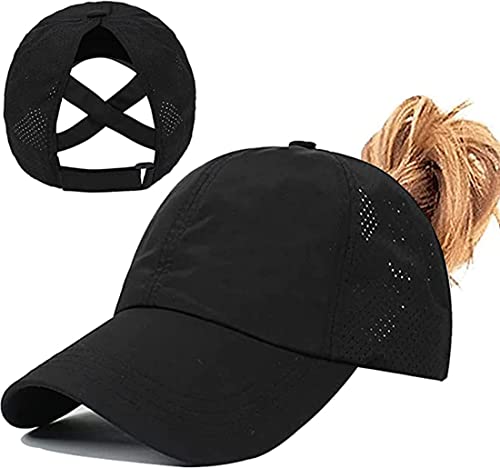 Yixda Baseball Kappen Snapback Cap Herren Damen Verstellbar Pferdeschwanz Sport Kappe (Schwarz) von Yixda