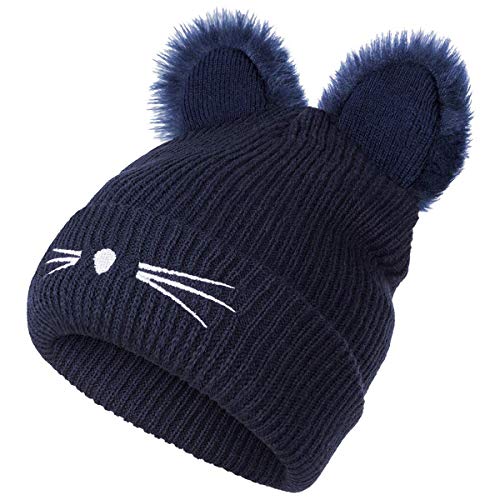 Yixda Beanie Mütze Damen Mädchen Wolle Katzeohren Wintermütze Strickmütze (Blau) von Yixda