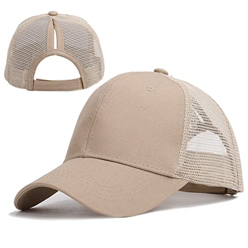 Yixda Caps Herren Damen Snapback Trucker Mütze Basecap Sonnenhut Mesh Pferdeschwanz Kappe (Khaki) von Yixda