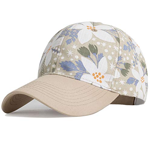 Yixda Damen Blumen Baseball Cap Verstellbar Basecap Tennis Golf Sport Kappe (Baseball, Beige) von Yixda